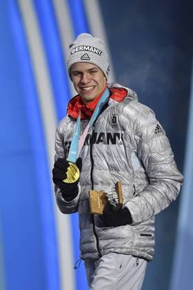 Andreas Walker GER 1 square gold medalist gold gold medal Olympic medal winners medals victory ceremony Olympic medals Plaza on 11 02 2018 ski jumping normal Hill men ski jumping normal Hill at the Winter Olympics 2018 from 09 02 25 02 2018 in PyeongChang Korea Â