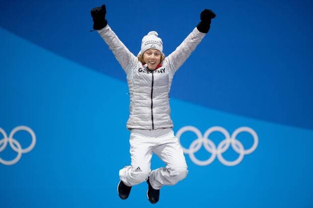 180211 Laura Dahlmeier of Germany Gold at the medal ceremony for the Women s 4 X 5 km relay during day two of the 2018 Winter Olympics on February 11 2018 in Pyeongchang Photo Jon Olav Nesvold BILDBYR N code JE 160153  Copyright: JONxOLAVxNESVOLD BB180211BB739