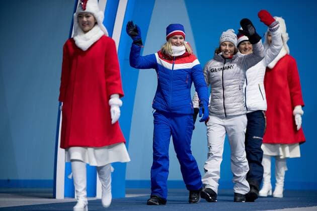 180211 Marte Olsbu of Norway Silver at the medal ceremony for the Women s 4 X 5 km relay during day two of the 2018 Winter Olympics on February 11 2018 in Pyeongchang Photo Jon Olav Nesvold BILDBYR N code JE 160153  Copyright: JONxOLAVxNESVOLD BB180211BB746