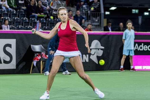 February 11, 2018: Katherine Sebov (CAN) during the FED Cup by BNP 2018 game between Romania and Canada at Sala Polivalenta, Cluj-Napoca, Romania ROU. Copyright: Cronos Catalin Soare  Copyright: xCronos CatalinxSoarex crfcs11022018118538