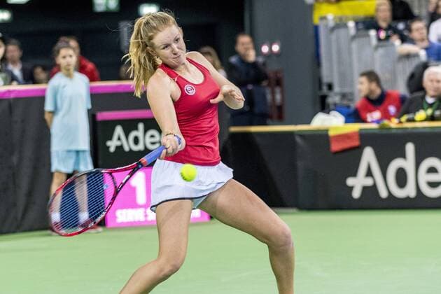 February 11, 2018: Katherine Sebov (CAN) during the FED Cup by BNP 2018 game between Romania and Canada at Sala Polivalenta, Cluj-Napoca, Romania ROU. Copyright: Cronos Catalin Soare  Copyright: xCronos CatalinxSoarex crfcs11022018118575