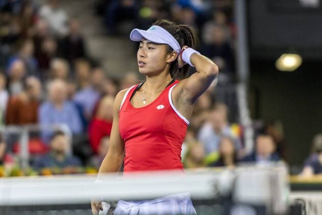 February 11, 2018: Carol Zhao (CAN) during the FED Cup by BNP 2018 game between Romania and Canada at Sala Polivalenta, Cluj-Napoca, Romania ROU. Copyright: Cronos Catalin Soare  Copyright: xCronos CatalinxSoarex crfcs11022018118623