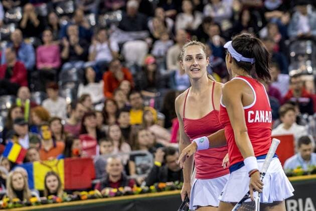 February 11, 2018: Gabriela Dabrowski (CAN) and Carol Zhao (CAN) during the FED Cup by BNP 2018 game between Romania and Canada at Sala Polivalenta, Cluj-Napoca, Romania ROU. Copyright: Cronos Catalin Soare  Copyright: xCronos CatalinxSoarex crfcs11022018118661