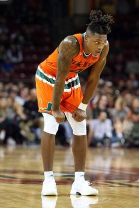 February 10, 2018; Chestnut Hill, MA, USA; Miami (Fl) Hurricanes guard Lonnie Walker IV (4) during the NCAA College League USA basketball game between Miami Hurricanes and Boston College Eagles at Conte Forum. Boston College won 72-70. CSM NCAA Basketball 2018: Miami vs Boston College FEB 10 - ZUMAc04_ 20180210_zaf_c04_570 Copyright: xAnthonyxNesmithx