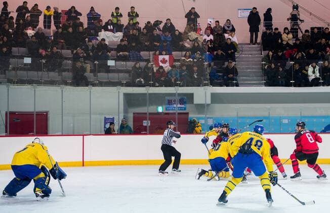 180212 Spectators during the Men s Ice Hockey International Friendly match between Australia and Canada during day three of the 2018 Winter Olympics on February 12 2018 in Incheon Photo Petter Arvidson BILDBYR N code PA 91961  Copyright: PETTERxARVIDSON BB180212PA049