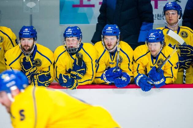 180212 Simon bertilsson Rasmus Dahlin Dennis Everberg and John Norman of Sweden during the Men s Ice Hockey International Friendly match between Australia and Canada during day three of the 2018 Winter Olympics on February 12 2018 in Incheon Photo Petter Arvidson BILDBYR N code PA 91961  Copyright: PETTERxARVIDSON BB180212PA098
