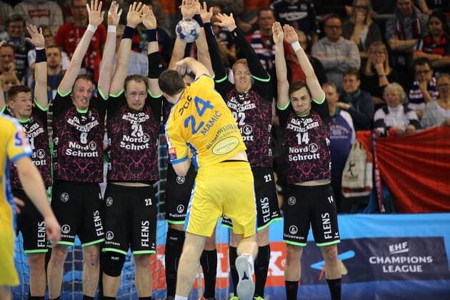 Flensburg 11 02 18 sports handball VELUX EHF Champions League season 2017 2018 group stage SG Flensburg Handewitt PGE Vive Kielce last action of 1 halftime Flensburg Schleswig-Holstein of Germany Flens arena Copyright: xAgentur54Gradx xSpeedphotosx