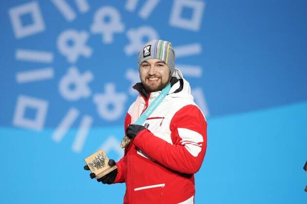OLYMPICS - 2018 Winter Olympics PYEONGCHANG,SOUTH KOREA,12.FEB.18 - OLYMPICS, LUGE - Olympic Winter games Winterspiele Spiele Summer games PyeongChang 2018, Medals Plaza, men, award ceremony. Image shows David Gleirscher (AUT). GEPAxpictures xMaticxKlansek