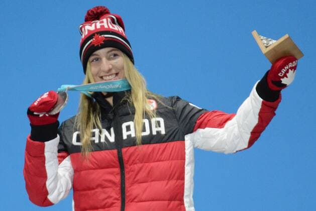 February 12, 2018 - Pyeongchang, South Korea - LAURIE BLOUIN of Canada with her silver medal from the snowboard Ladies Slopestyle event in the PyeongChang Olympic Games Olympische Spiele Olympia OS PyeongChang 18: Snowboard Women - ZUMAl132 20180212_zap_l132_002 Copyright: xChristopherxLevyx
