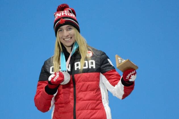 February 12, 2018 - Pyeongchang, South Korea - LAURIE BLOUIN of Canada with her silver medal from the snowboard Ladies Slopestyle event in the PyeongChang Olympic Games Olympische Spiele Olympia OS PyeongChang 18: Snowboard Women - ZUMAl132 20180212_zap_l132_003 Copyright: xChristopherxLevyx