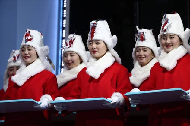 PYEONGCHANG, SOUTH KOREA â€“ FEBRUARY 12, 2018: Girls at the victory ceremony for the Figure skating Eiskunstlauf team event at the 2018 Winter Olympic Games Olympische Spiele Olympia OS Valery Sharifulin TASS  TS073779