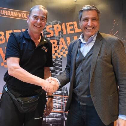 Volleyball Men s season 2017 18 1 Federal League press conference BR volleys head coach Stelian Moculescu Berlin recycling volleys Manager Kaweh Niroomand Berlin recycling volleys 12 02 18 Copyright: xMichaelxHundtx xMatthiasxKochx