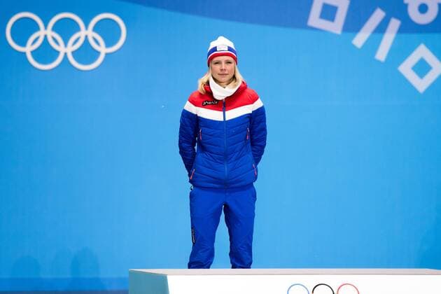 180213 Maren Lundby of Norway gold at the medal ceremony for the Women s Ski Jumping during day four of the 2018 Winter Olympics on February 13 2018 in Pyeongchang Photo Jon Olav Nesvold BILDBYRAN code JE 160160  Copyright: JONxOLAVxNESVOLD BB180213JE059