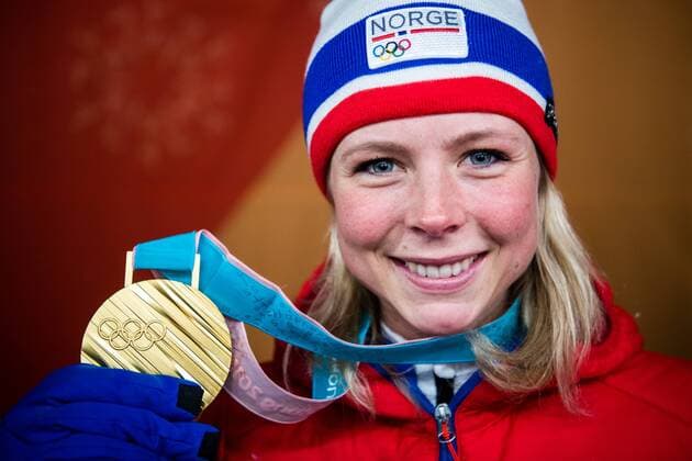 180213 Maren Lundby of Norway gold at the medal ceremony for the Women s Ski Jumping during day four of the 2018 Winter Olympics on February 13 2018 in Pyeongchang Photo Jon Olav Nesvold BILDBYRAN code JE 160160  Copyright: JONxOLAVxNESVOLD BB180213JE062