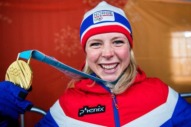 180213 Maren Lundby of Norway gold at the medal ceremony for the Women s Ski Jumping during day four of the 2018 Winter Olympics on February 13 2018 in Pyeongchang Photo Jon Olav Nesvold BILDBYRAN code JE 160160  Copyright: JONxOLAVxNESVOLD BB180213JE066