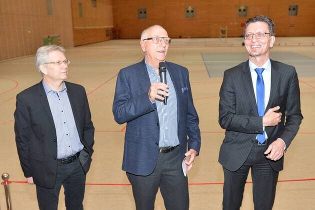 Sports in General season 2017 18 reopening of Horst KORBER of Sports Centre Thomas Ludewig President of the handball Association Berlin li Klaus Böger President LSB Berlin mi Christian Gaebler Secretary of Home Affairs and sports re 13 02 18 Copyright: xMichaelxHundtx xMatthiasxKochx