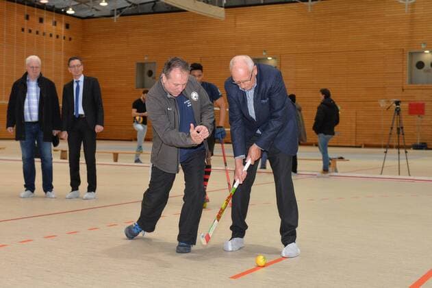 Sport season 2017 18 reopening of Horst KORBER Sports Centre hockey coach Michael Berger li LSB President Klaus Böger re 13 02 18 Copyright: xMichaelxHundtx xMatthiasxKochx