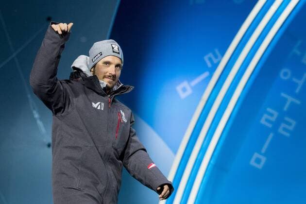 OLYMPICS - 2018 Winter Olympics PYEONGCHANG,SOUTH KOREA.13.FEB.18 - OLYMPICS,ALPINE SKIING - Olympic Winter games Winterspiele Spiele Summer games PyeongChang 2018, Medals Plaza, Alpine Combined, Men, award ceremony. Image shows the rejoicing of Marcel Hirscher (AUT). GEPAxpictures xMaticxKlansek