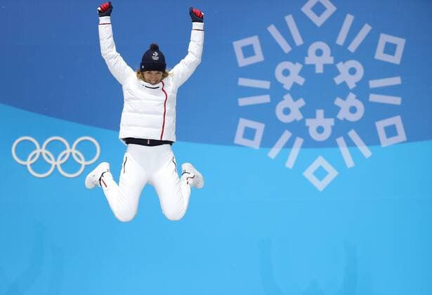 (180213) -- PYEONGCHANG, Feb. 13, 2018 -- Third-placed Anais Bescond from France celebrates during the medal ceremony of women s 10km pursuit event of biathlon at the 2018 PyeongChang Winter Olympic Games Olympische Spiele Olympia OS at the Medal Plaza in PyeongChang, South Korea, on Feb. 13, 2018. ) (SP)OLY-SOUTH KOREA-PYEONGCHANG-BIATHLON-WOMEN S 10KM PERSUIT-MEDAL CEREMONY BaixXuefei 
