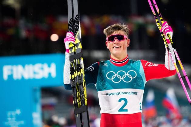 180213 Johannes Hösflot Kläbo of Norway, Gold, celebrates after the men?s classic sprint final during day four of the 2018 Winter Olympics on February 13, 2018 in Pyeongchang. Photo: Carl Sandin BILDBYRAN kod CS 57999_289 *** 180213 Johannes Hösflot Kläbo of Norway Gold celebrates after the men s classic sprint final during day four of the 2018 Winter Olympics on February 13 2018 in Pyeongchang Photo Carl Sandin BILDBYRAN code CS 57999 289  Copyright: CARLxSANDIN BB180213CS159