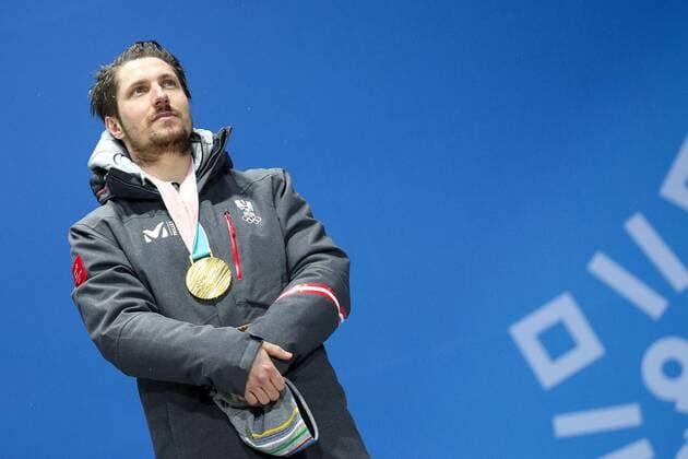 OLYMPICS - 2018 Winter Olympics PYEONGCHANG,SOUTH KOREA.13.FEB.18 - OLYMPICS,ALPINE SKIING - Olympic Winter games Winterspiele Spiele Summer games PyeongChang 2018, Medals Plaza, Alpine Combined, Men, award ceremony. Image shows Marcel Hirscher (AUT). Keywords: medal. GEPAxpictures xMaticxKlansek