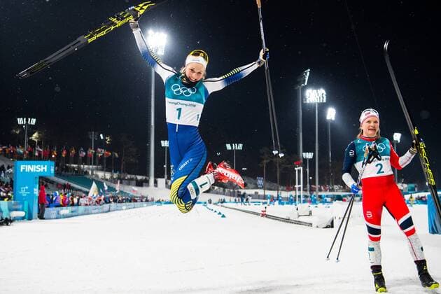 Themen der Woche - SPORT 180213 Stina Nilsson of Sweden, gold, celebrates after the womenÕs classic sprint semi finals during day four of the 2018 Winter Olympics on February 13, 2018 in Pyeongchang. Photo: Carl Sandin BILDBYRN kod CS 57999_288 *** 180213 Stina Nilsson of Sweden gold celebrates after the womenÕs classic sprint semi finals during day four of the 2018 Winter Olympics on February 13 2018 in Pyeongchang Photo Carl S BILDBYR N code CS 57999 288  Copyright: CARLxSANDIN BB180213CS228