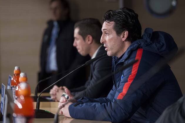 PSG coach Unai Emery during press conference PK Pressekonferenz the day before Champions League match between Real Madrid and PSG at Santiago Bernabeu Stadium in Madrid , Spain. February 13, 2018.  (20180213021)