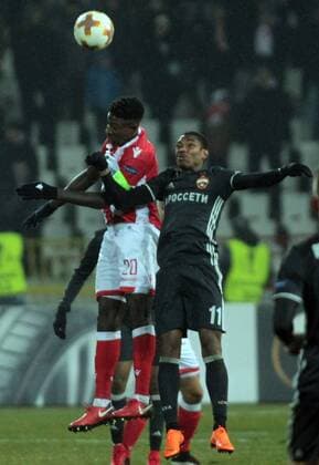 11.02.2018 Belgrade(Serbia) FK Crvena Zvezda(FC Red Star)-FC CSKA Moscow Europa League 1 16 final men s football Mitchell Donald (L) FK Crvena Zvezda,Vitinho(r) FC CSKA Moscow : 