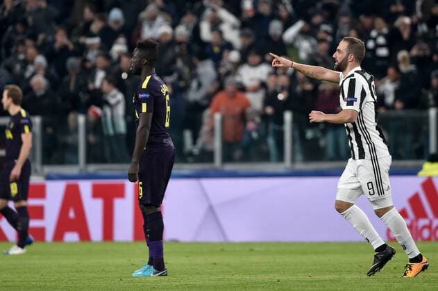 February 13, 2018 - Turin, Italy - Gonzalo Higuain of Juventus celebrates scoring second goal during the UEFA Champions League Round of 16 match between Juventus and Tottenham Hotspur at the Juventus Stadium, Turin, Italy on 13 February 2018. Juventus v Tottenham - UEFA Champions League  - ZUMAn230 20180213_zaa_n230_557 Copyright: xGiuseppexMaffiax