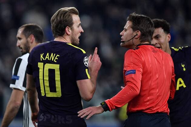 Harry Kane Tottenham, Felix Brych referee Torino 13-02-2018 Juventus Stadium Football Champions League 2017 2018 Juventus - Tottenham . Foto Andrea Staccioli Insidefoto andreaxstaccioli