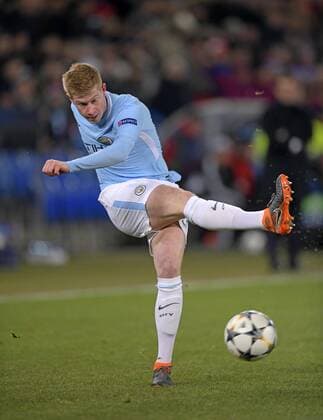 13 02 2018 football UEFA Champions League 2017 2018 knockout FC Basel Manchester City at St James Park Stadium in Basel Switzerland Kevin de Bruyne Manchester City shot