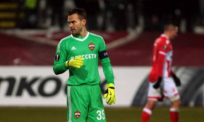 11.02.2018 Belgrade(Serbia) FK Crvena Zvezda(FC Red Star)-FC CSKA Moscow Europa League 1 16 final men s football Igor Akinfeev FC CSKA Moscow : 