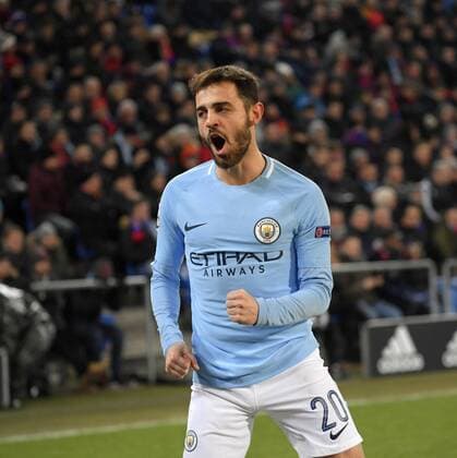13 02 2018 football UEFA Champions League 2017 2018 knockout FC Basel Manchester City at St James Park Stadium in Basel Switzerland goal celebration Bernardo Silva Manchester City