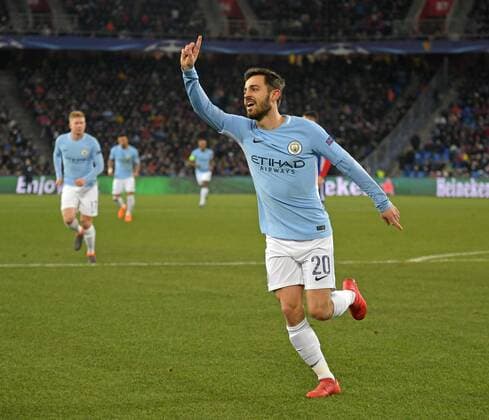 13 02 2018 football UEFA Champions League 2017 2018 knockout FC Basel Manchester City at St James Park Stadium in Basel Switzerland goal celebration Bernardo Silva Manchester City