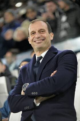 13th February 2018, Allianz Stadium, Turin, Italy; UEFA Champions League football, round of 16, first leg, Juventus versus Tottenham Hotspur; Massimiliano Allegri, the coach of Juventus happy with proceedings  ActionPlus11986662