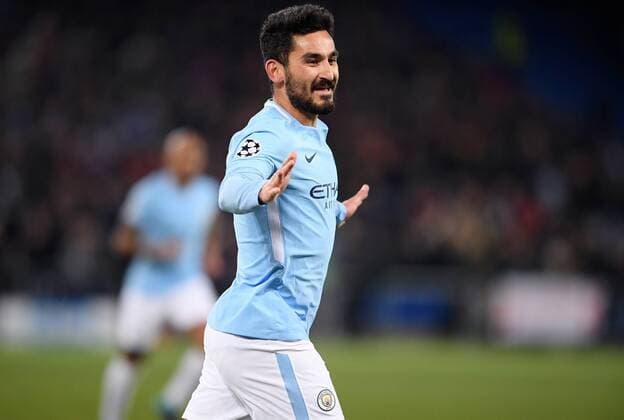 Football CHAMPIONS LEAGUE season 2017 2018 knockout first leg FC Basel Manchester City 13 02 2018 CHEERING Manchester City goalscorer 0 1 Ilkay Gündogan Basel
