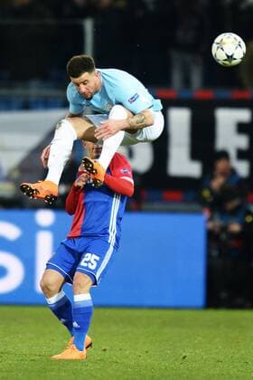 Basel Switzerland 13 02 2018 UEFA Champions League 2017 18 season last finals FC Basel Manchester City Mohamed Elyounoussi Basel Kyle Walker Manchester DeFodi530