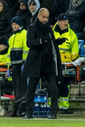 Basel Switzerland 13 02 2018 UEFA Champions League 2017 18 season last finals FC Basel Manchester City coach Josep Guardiola MNC gestures DeFodi507
