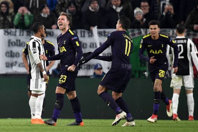 Esultanza Gol Christian Eriksen Tottenham Goal celebration 2-2 Torino 13-02-2018 Juventus Stadium Football Champions League 2017 2018 Juventus - Tottenham . Foto Andrea Staccioli Insidefoto andreaxstaccioli