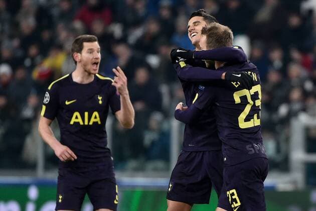 February 13, 2018 - Turin, Italy - Christian Eriksen of Tottenham celebrates scoring second goal during the UEFA Champions League Round of 16 match between Juventus and Tottenham Hotspur at the Juventus Stadium, Turin, Italy on 13 February 2018. Juventus v Tottenham - UEFA Champions League  - ZUMAn230 20180213_zaa_n230_585 Copyright: xGiuseppexMaffiax