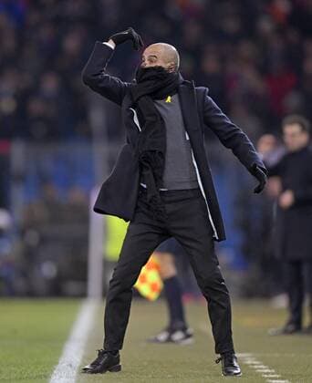 13 02 2018 football UEFA Champions League 2017 2018 knockout FC Basel Manchester City at St James Park Stadium in Basel Switzerland coach PEP Guardiola Manchester City on the sidelines in rage