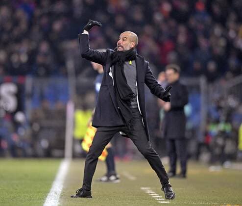 13 02 2018 football UEFA Champions League 2017 2018 knockout FC Basel Manchester City at St James Park Stadium in Basel Switzerland coach PEP Guardiola Manchester City on the sidelines in rage