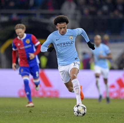 13 02 2018 football UEFA Champions League 2017 2018 knockout FC Basel Manchester City at St James Park Stadium in Basel Switzerland Leroy Sane Manchester City on the ball