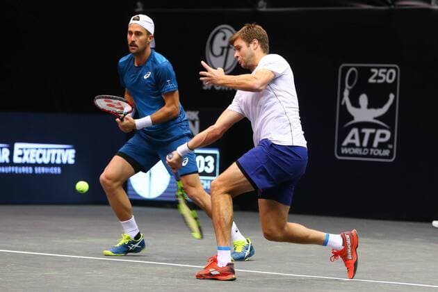 UNIONDALE, NY - FEBRUARY 13: Ryan Harrison of the United States returns during his doubles match in the New York Open on February 13, 2018, at NYCB Live in Uniondale, NY. (Photo by Rich Graessle Icon Sportswire) TENNIS: FEB 13 New York Open Icon0213181548 EDITORIAL USE ONLY