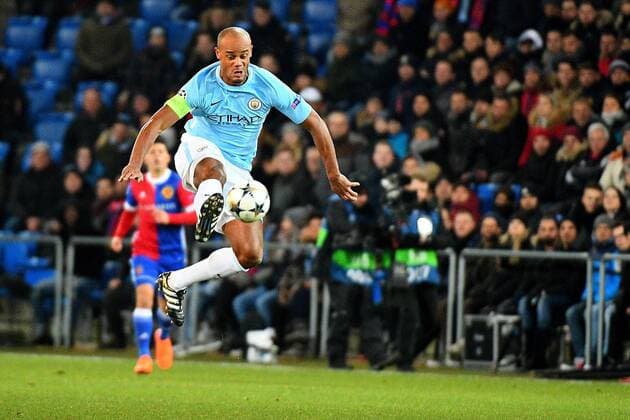 13th February 2018, St Jakob Park, Basel, Switzerland; UEFA Champions League football, round of 16, first leg, FC Basel versus Manchester City; Vincent Kompany of Manchester City controls the ball  ActionPlus11986781