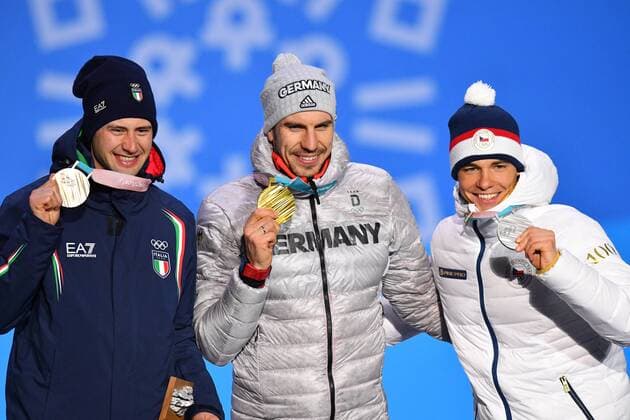 (L-R) Dominik Windisch (ITA), Arnd Peiffer (GER), Michal Krcmar (CZE), FEBRUARY 13, 2018 - Biathlon : Men s 10km Sprint Medal Ceremony at PyeongChang Medals Plaza during the PyeongChang 2018 Olympic Winter games Winterspiele Spiele Summer games in Pyeongchang, South Korea. Noxthirdxpartyxsales  (72055963)