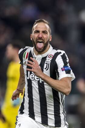 Gonzalo Gerardo Higuain of Juventus celebrates after scoring his team s second goal during the Italian Uefa Champions League Round of 16 First leg match between Juventus 2-2 Tottenham Hotspur at Allianz Stadium on February 13, 2018 in Torino, Germany. Noxthirdxpartyxsales  (72086783)