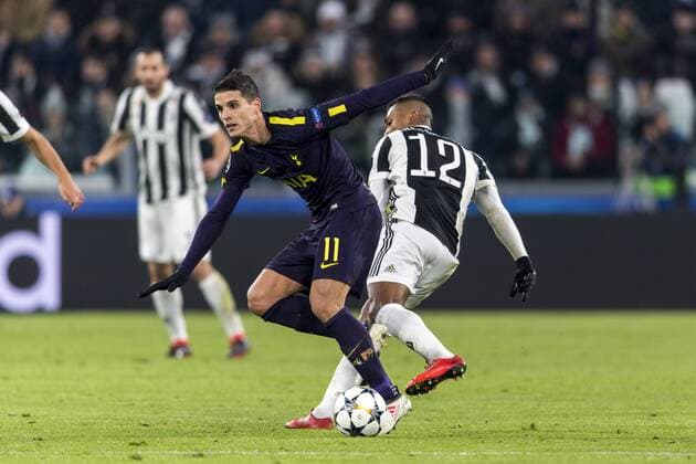 Erik Manuel Lamela of Tottenham Hotspur F.C. and Alex Sandro Lobo Silva of Juventus during the Italian Uefa Champions League Round of 16 First leg match between Juventus 2-2 Tottenham Hotspur at Allianz Stadium on February 13, 2018 in Torino, Germany. Noxthirdxpartyxsales  (72086953)