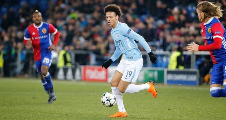 13 02 2018 St Jakob Park Basel Switzerland season 2017 2018 men s football UEFA Champions League 1 8 final first leg FC Basel Manchester City FC Leroy sane Manchester City