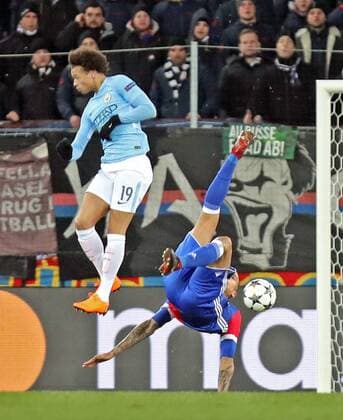 FC Basel Manchester City Switzerland Basel 13 02 2018 Football Champions League season 2017 2018 knockout first leg FC Basel v l Leroy sane Manchester City Manchester City Leo Lacroix FC Basel